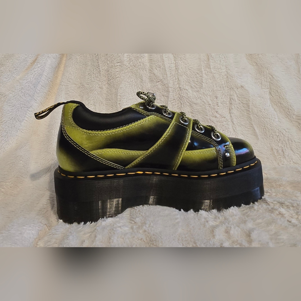 Dr. Marten 5-Eye Max Distressed Leather Platform Shoes in Lime Green Arcadia - Picture 10 of 11
